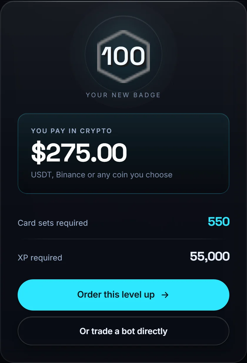 The calculator showing the sets and XP required to reach level 100